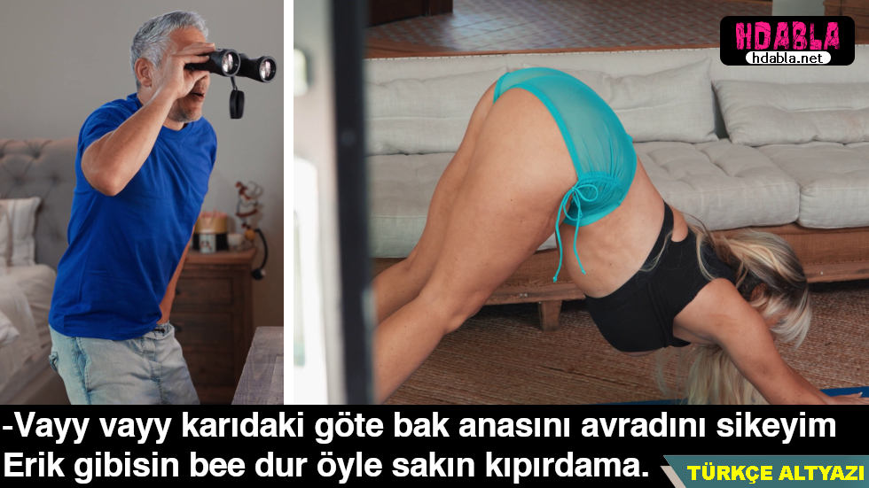 Komşunun karısı taytla spor yaparken dürbünle götüne baktı